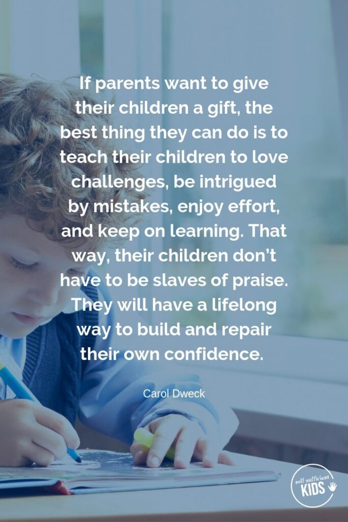 "If parents want to give their children a gift, the best thing they can do is to teach their children to love challenges, be intrigued by mistakes, enjoy effort, and keep on learning. That way, their children don’t have to be slaves of praise. They will have a lifelong way to build and repair their own confidence." – Carol Dweck 