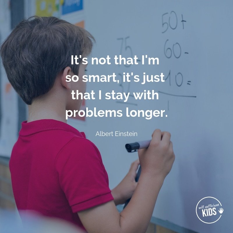 "It's not that I'm so smart, it's just that I stay with problems longer." - Albert Einstein These growth mindset kids quotes will inspire both you and your kids to work hard, not give up, and to view challenges and failures as opportunities. #growthmindset #growthmindsetquotes