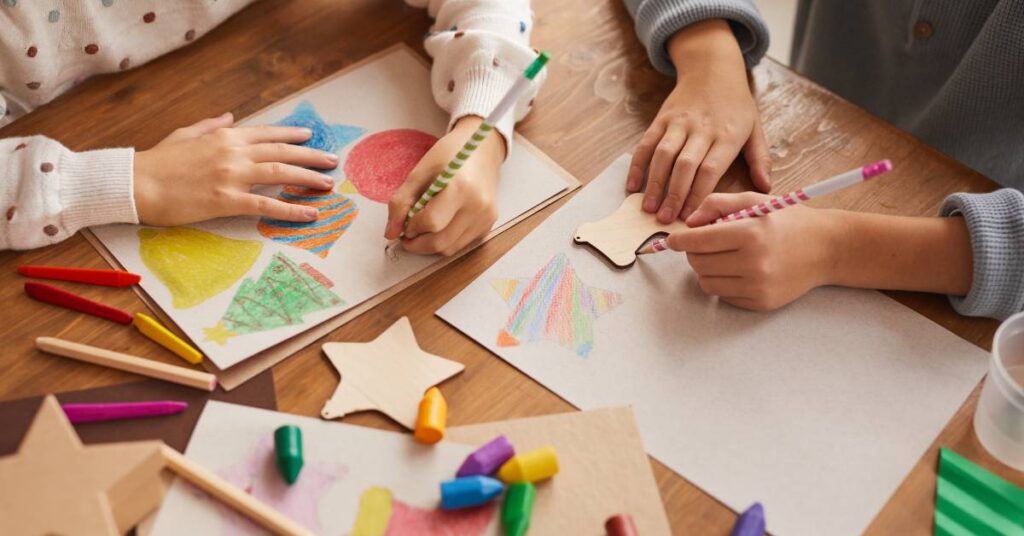 kids tracing and drawing shapes - one of the many rainy day activities for kids