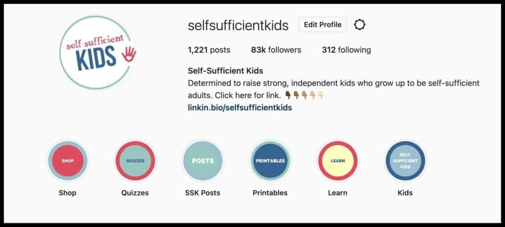 Self-sufficient kids instagram page